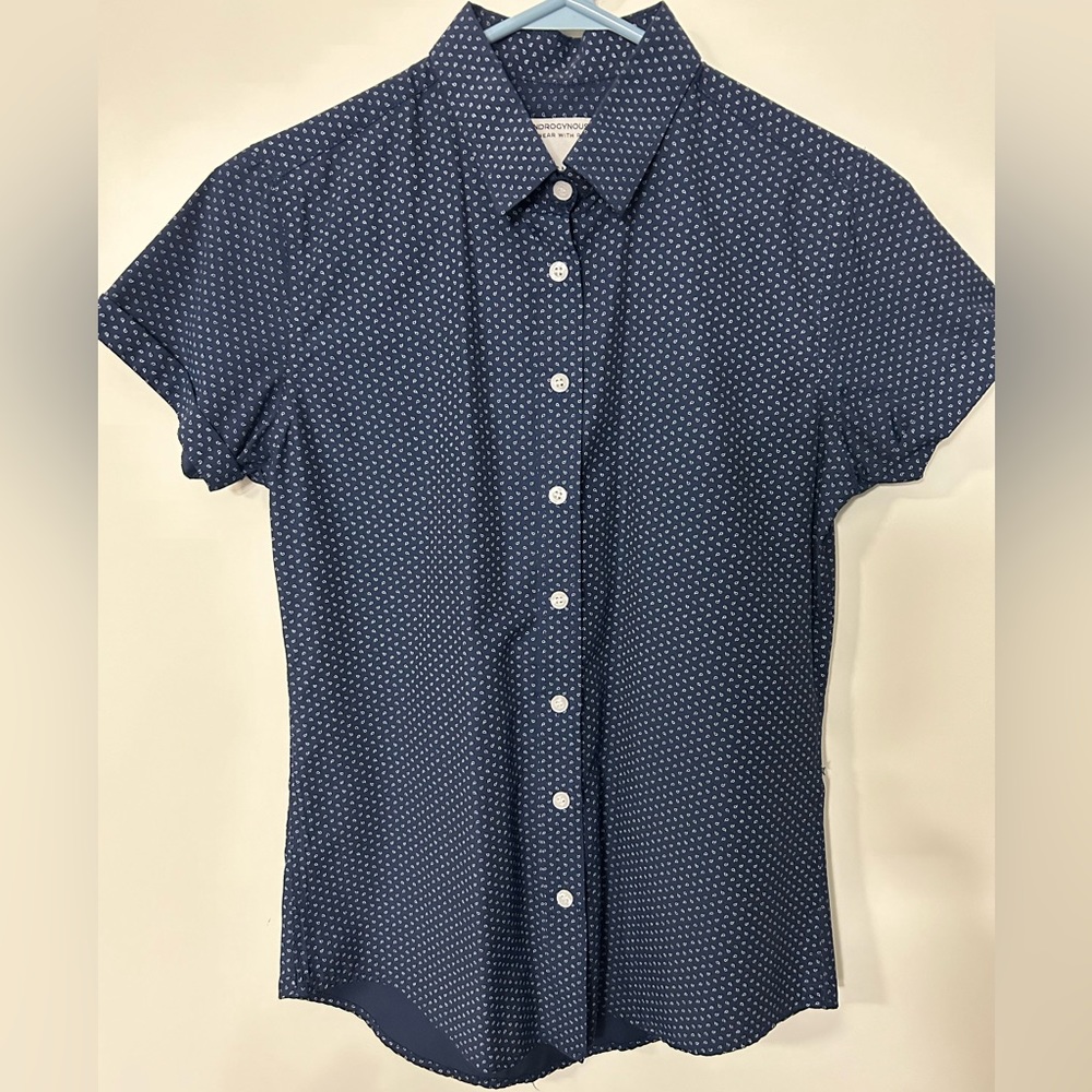 Androgynous Fox Navy Short Sleeve Button Up